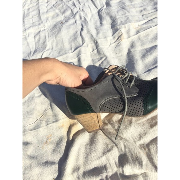 Dolce Nome 8 39 Oxford heels 20s academia gray green leather cottage selma - Picture 10 of 10